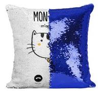 Fabulous Housse de Coussin à Sequin - Paillettes Bleu Mon Chat Mignon M'Appelle [40 x 40 cm] Bleu G