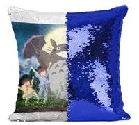 Fabulous Housse de Coussin à Sequin - Paillettes Bleu Mon Voisin Totoro Dessin Foret Miyazaki [40 x 40 cm] Bleu G