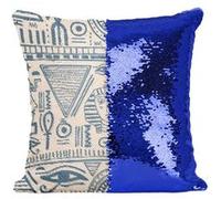 Fabulous Housse de Coussin à Sequin - Paillettes Bleu Motif Hieroglyphes Egyptiens [40 x 40 cm] Bleu G