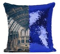 Fabulous Housse de Coussin à Sequin - Paillettes Bleu Musee d'Histoire Naturel De Londres [40 x 40 cm] Bleu G
