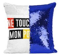 Fabulous Housse de Coussin à Sequin - Paillettes Bleu Ne Touches Pas Mon Pop Corn [40 x 40 cm] Bleu G