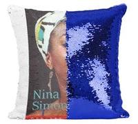 Fabulous Housse de Coussin à Sequin - Paillettes Bleu Nina Simone Roman Gilles Leroy Couverture de Livre [40 x 40 cm] Bleu G