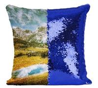 Fabulous Housse de Coussin à Sequin - Paillettes Bleu Pâturage de Montagne sous un Ciel De Tempête [40 x 40 cm] Bleu G