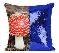 Fabulous Housse de Coussin à Sequin - Paillettes Bleu Petites Amanites Tue Mouche Champignon Rouge [40 x 40 cm] Bleu G