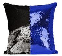 Fabulous Housse de Coussin à Sequin - Paillettes Bleu Photo Historique Lune Mission Apollo [40 x 40 cm] Bleu G