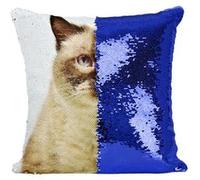 Fabulous Housse de Coussin à Sequin - Paillettes Bleu Portrait Magnifique Chat Siamois Persan [40 x 40 cm] Bleu G