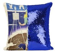 Fabulous Housse de Coussin à Sequin - Paillettes Bleu Pullman Train Affiche Poster Vintage [40 x 40 cm] Bleu G