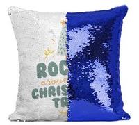 Fabulous Housse de Coussin à Sequin - Paillettes Bleu Rockin Around the Christmas Tree [40 x 40 cm] Bleu G