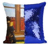 Fabulous Housse de Coussin à Sequin - Paillettes Bleu Room In Brooklyn Edward Hopper [40 x 40 cm] Bleu G