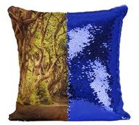 Fabulous Housse de Coussin à Sequin - Paillettes Bleu Route traverse une Foret Tortueuse [40 x 40 cm] Bleu G