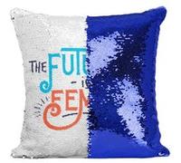 Fabulous Housse de Coussin à Sequin - Paillettes Bleu The Future is Female [40 x 40 cm] Bleu G