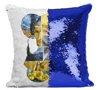 Fabulous Housse de Coussin à Sequin - Paillettes Bleu Van Gogh collage moderne [40 x 40 cm] Bleu G