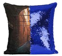 Fabulous Housse de Coussin à Sequin - Paillettes Bleu Vieille Rue Déserte Paysage Urbain [40 x 40 cm] Bleu G