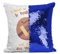 Fabulous Housse de Coussin à Sequin - Paillettes Bleu Vielle à roue - L'argent ne Fait Pas le Bonheur [40 x 40 cm] Bleu G