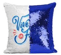 Fabulous Housse de Coussin à Sequin - Paillettes Bleu Vive La france Typographie Vintage [40 x 40 cm] Bleu G