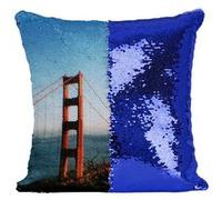 Fabulous Housse de Coussin à Sequin - Paillettes Bleu Vue de San Fransisco Golden Bridge [40 x 40 cm] Bleu G