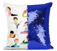 Fabulous Housse de Coussin à Sequin - Paillettes Bleu Yoga Enfants Posture Hatha Yoga [40 x 40 cm] Bleu G
