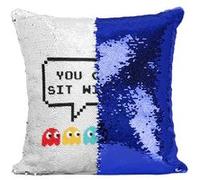 Fabulous Housse de Coussin à Sequin - Paillettes Bleu You Can't Sit With Us Parodie Pac Man [40 x 40 cm] Bleu G