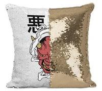 Fabulous Housse de Coussin à Sequin - Paillettes Doré Akuma Démon Japonais [40 x 40 cm] Doré G