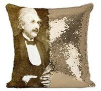 Fabulous Housse de Coussin à Sequin - Paillettes Doré Albert Einstein et Charlie Chaplin [40 x 40 cm] Doré G
