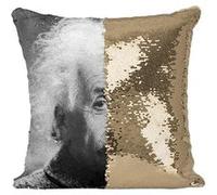 Fabulous Housse de Coussin à Sequin - Paillettes Doré Albert Einstein Scientifique 1 [40 x 40 cm] Doré G
