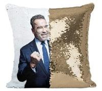 Fabulous Housse de Coussin à Sequin - Paillettes Doré Arnold Schwarzenegger Gouverneur [40 x 40 cm] Doré G