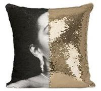 Fabulous Housse de Coussin à Sequin - Paillettes Doré Billie Holiday Chanteuse 3 [40 x 40 cm] Doré G