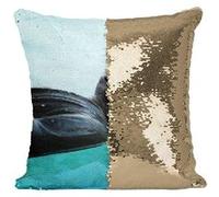 Fabulous Housse de Coussin à Sequin - Paillettes Doré Bouddha Couche en Bronze Sur Eau Turquoise [40 x 40 cm] Doré G