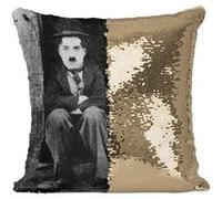 Fabulous Housse de Coussin à Sequin - Paillettes Doré Charlie Chaplin The Kid Acteur 1 [40 x 40 cm] Doré G