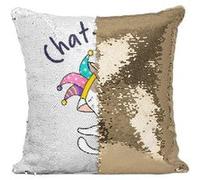 Fabulous Housse de Coussin à Sequin - Paillettes Doré Chat pitre [40 x 40 cm] Doré G