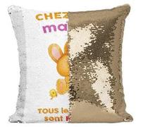 Fabulous Housse de Coussin à Sequin - Paillettes Doré Chez Ma Mamie Tous Les Calins Sont Permis [40 x 40 cm] Doré G