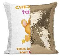Fabulous Housse de Coussin à Sequin - Paillettes Doré Chez Ma Tatie Tous Les Calins Sont Permis [40 x 40 cm] Doré G