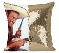 Fabulous Housse de Coussin à Sequin - Paillettes Doré Clint Eastwood Cowboy 6 [40 x 40 cm] Doré G