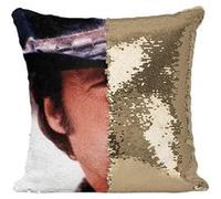Fabulous Housse de Coussin à Sequin - Paillettes Doré Clint Eastwood Cowboy 7 [40 x 40 cm] Doré G