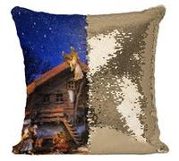 Fabulous Housse de Coussin à Sequin - Paillettes Doré Creche Jesus Noel Rois Mages [40 x 40 cm] Doré G