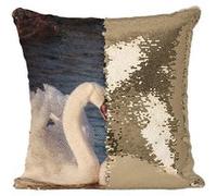 Fabulous Housse de Coussin à Sequin - Paillettes Doré Cygnes Amoureux Coeur Parade Nuptiale [40 x 40 cm] Doré G