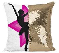 Fabulous Housse de Coussin à Sequin - Paillettes Doré Danseuse Étoile Arabesque sur Étoile Rose [40 x 40 cm] Doré G