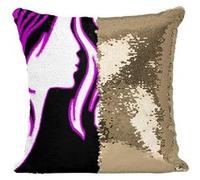 Fabulous Housse de Coussin à Sequin - Paillettes Doré Dessin Femme Chuuut [40 x 40 cm] Doré G