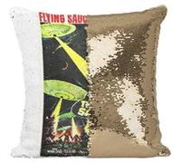 Fabulous Housse de Coussin à Sequin - Paillettes Doré Earth vs the Flying Saucers Cinéma Vintage 1 [40 x 40 cm] Doré G