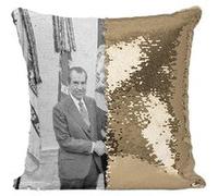 Fabulous Housse de Coussin à Sequin - Paillettes Doré Elvis Presley Richard Nixon Maison Blanche [40 x 40 cm] Doré G
