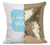 Fabulous Housse de Coussin à Sequin - Paillettes Doré Enfin Les Vacances [40 x 40 cm] Doré G