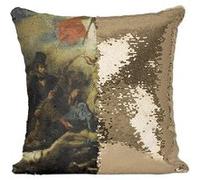 Fabulous Housse de Coussin à Sequin - Paillettes Doré Eugene Delacroix La Liberte Guidant le Peuple [40 x 40 cm] Doré G