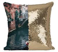 Fabulous Housse de Coussin à Sequin - Paillettes Doré Gondolier dans les Canaux de Venise [40 x 40 cm] Doré G