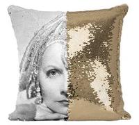 Fabulous Housse de Coussin à Sequin - Paillettes Doré Greta Garbo Actrice / Mata Hari [40 x 40 cm] Doré G