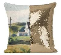 Fabulous Housse de Coussin à Sequin - Paillettes Doré Hill And Houses Edward Hopper [40 x 40 cm] Doré G