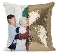 Fabulous Housse de Coussin à Sequin - Paillettes Doré Home For Christmas Peinture Norman Rockwell [40 x 40 cm] Doré G