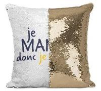 Fabulous Housse de Coussin à Sequin - Paillettes Doré Je Mange donc je Suis [40 x 40 cm] Doré G