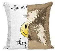 Fabulous Housse de Coussin à Sequin - Paillettes Doré Je M'en Fout C'Est Pas Chez Moi Emoji [40 x 40 cm] Doré G