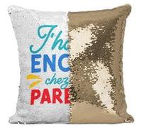 Fabulous Housse de Coussin à Sequin - Paillettes Doré J'habite Encore Chez Mes Parents [40 x 40 cm] Doré G