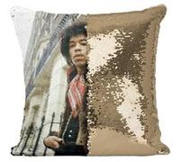 Fabulous Housse de Coussin à Sequin - Paillettes Doré Jimi Hendrix 1967 Guitariste [40 x 40 cm] Doré G